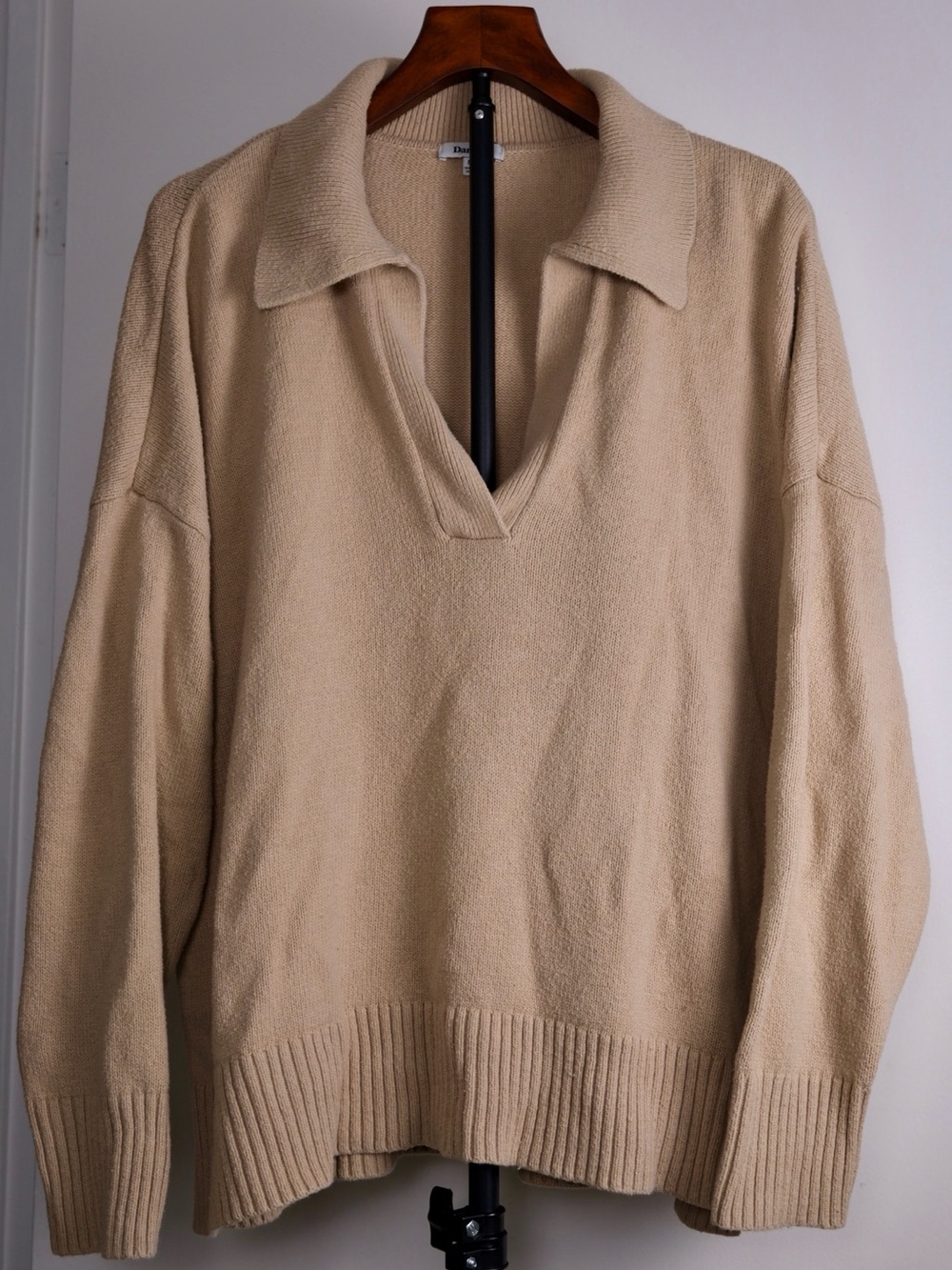 Darling Oatmeal Collared Knit Sweater Medium Oversized Coastal Preppy